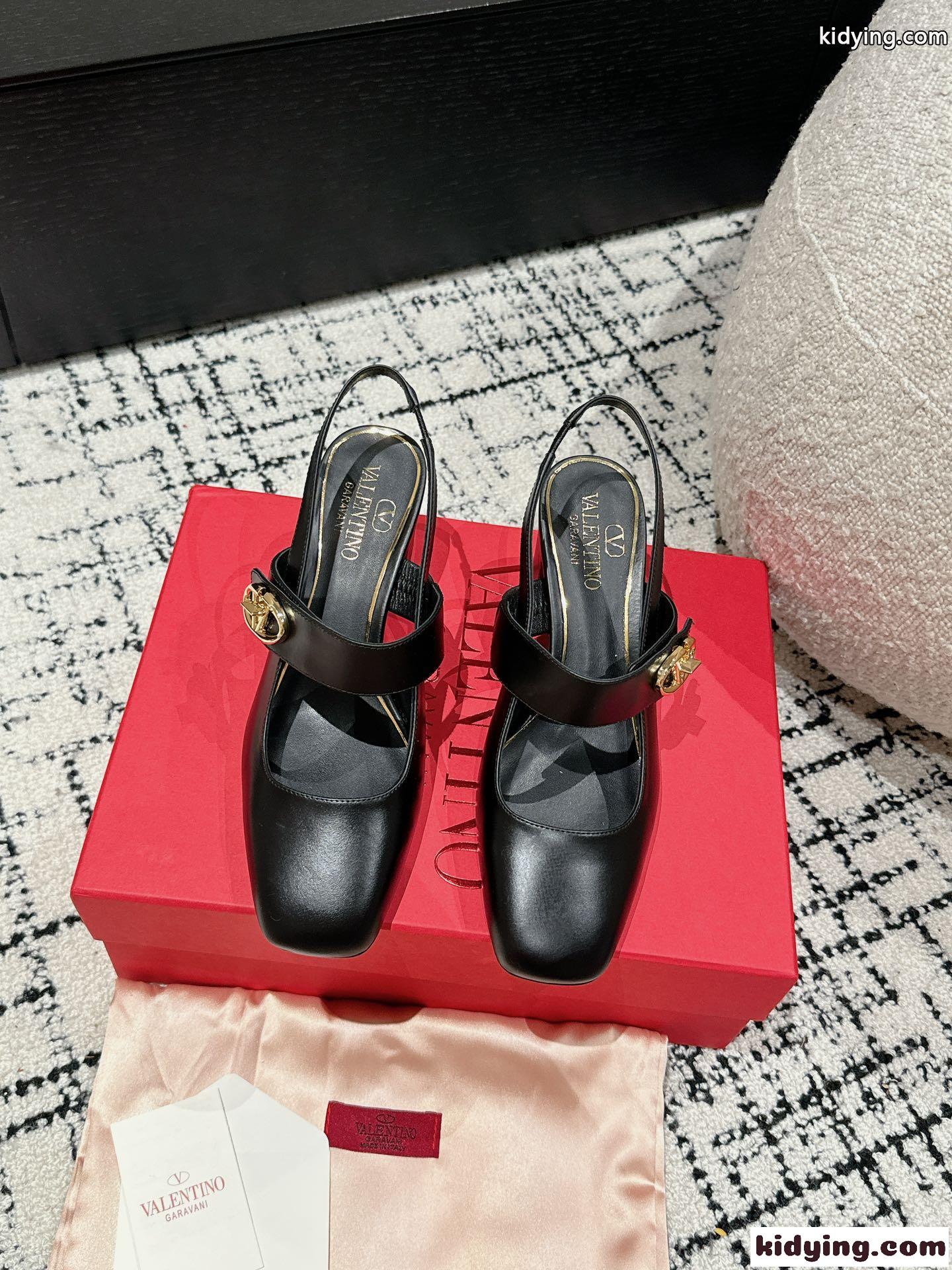 Vロゴ メリージェーン スリングバックパンプス ヴァレンティノ パンプス コピー ブラック-2