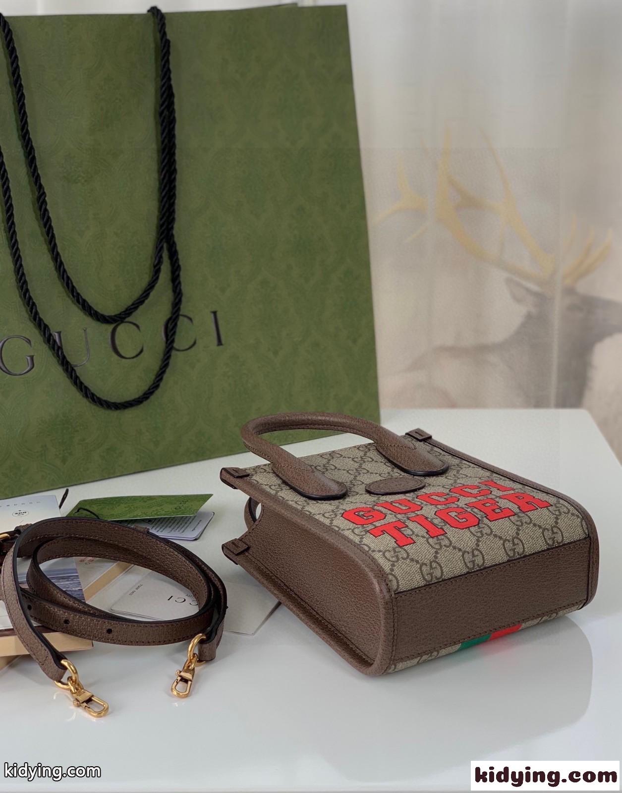 GUCCI TIGER プリント ミニトートバッグ ストラップ付き グッチ バッグ 人気 コピー 斜め掛け レディース カバン-1