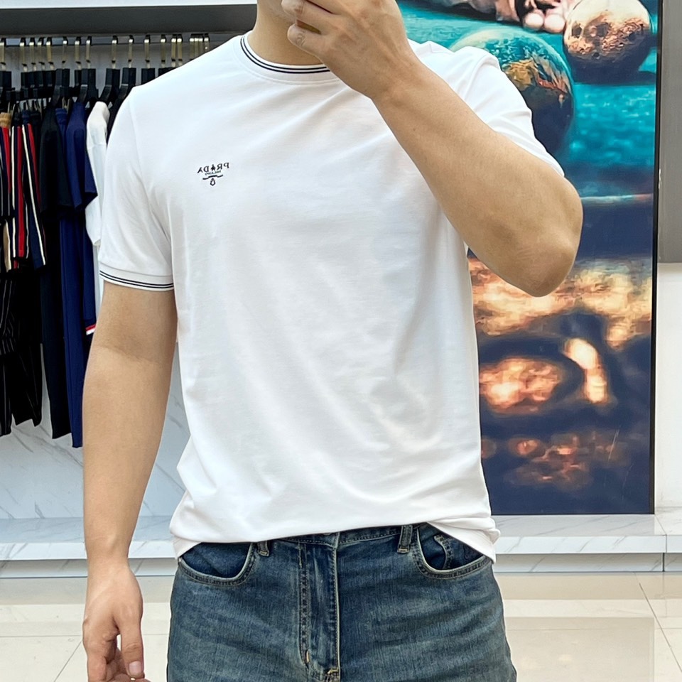 カジュアル ロゴ プラダ 半袖Tシャツ コピー クルーネック ホワイト-1