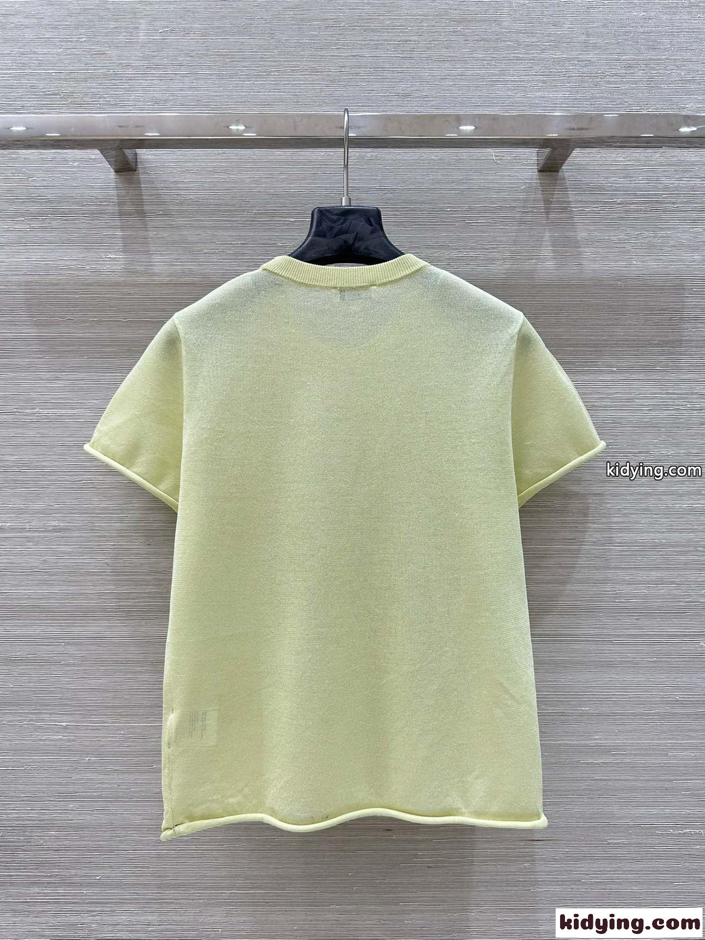 春夏 シンプル 半袖ニット トップス シャネル Tシャツ コピー ライトグリーン-4