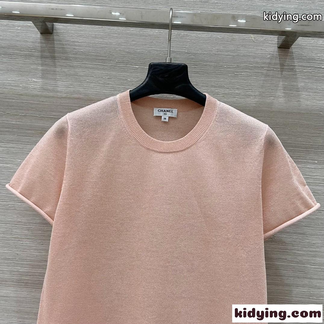 春夏 シンプル 半袖ニット トップス シャネル Tシャツ コピー ピンク-1