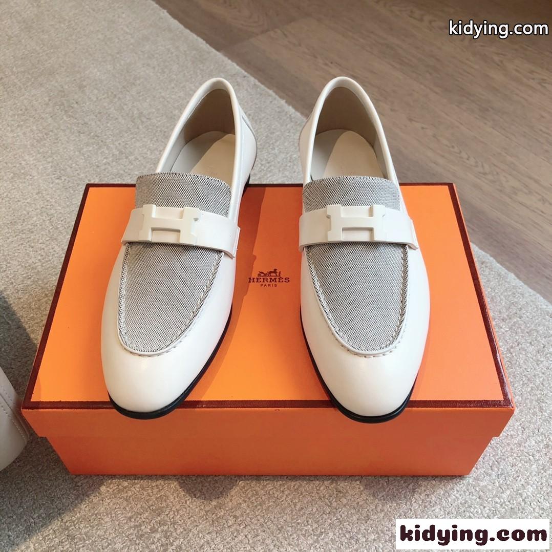 好感度たっぷり♪エルメス HERMES モカシン PARIS トワルH スーパーコピー ホワイト-1
