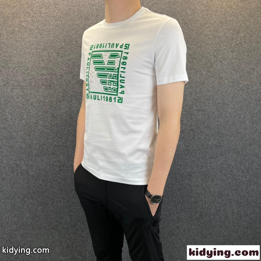 シルケット コットン シンプル 着心地いい 春夏 トップス クルーネック アルマーニ tシャツ コピー半袖 ホワイト ブラック-2