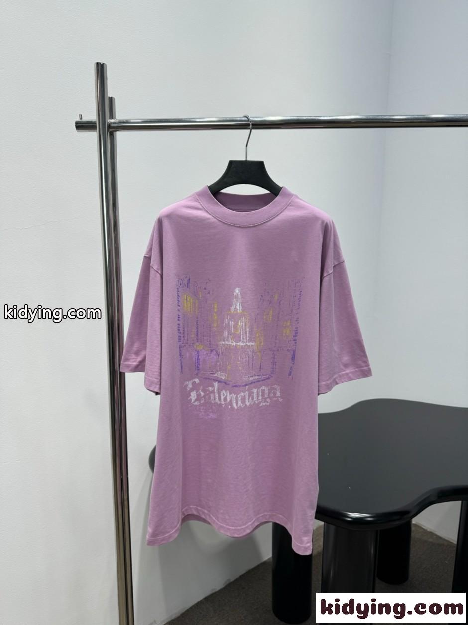 グラフィックプリント クルーネック 半袖Tシャツ バレンシアガ Tシャツ 偽物 ユニセックス-0