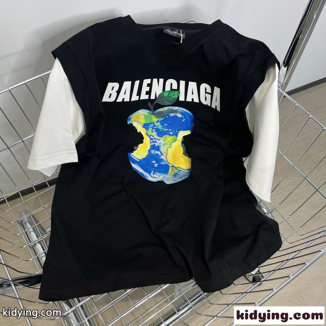 重ね着風 切り替え おしゃれ ゆったり バレンシアガ 半袖tシャツ コピー レディース メンズ クルーネック トップス-2