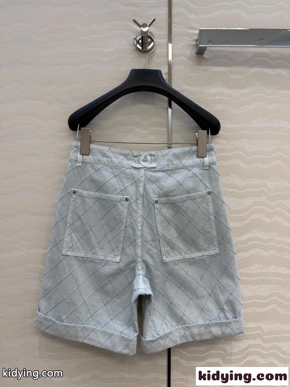 カジュアル 上品 ココビーチ ハーフパンツ シャネル パンツ コピー デニム ライトブルー-4