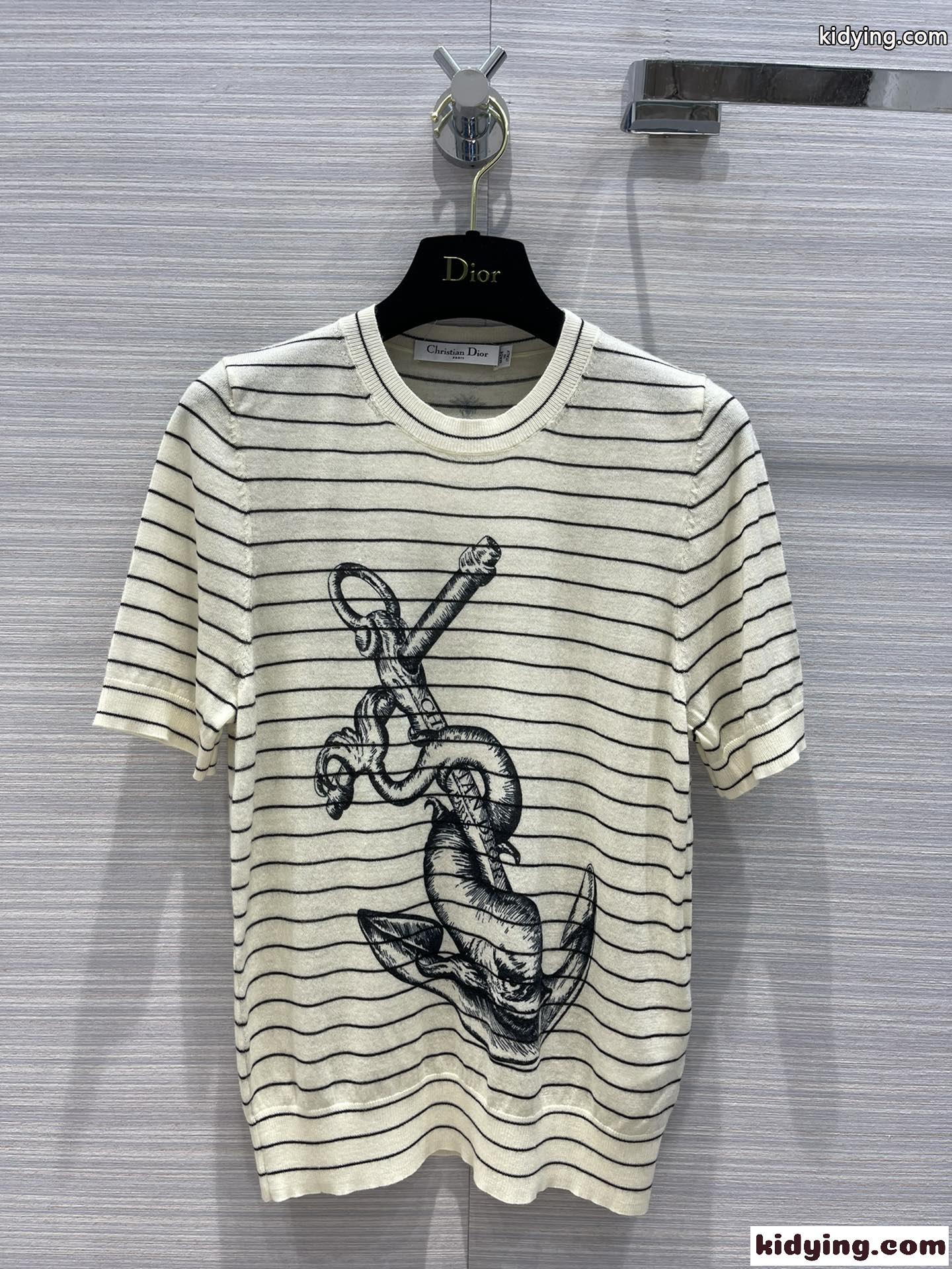 高品質 着心地いい ストライプ おしゃれ カジュアル クリスチャン・ディオール Tシャツ コピー 半袖 トップス-1
