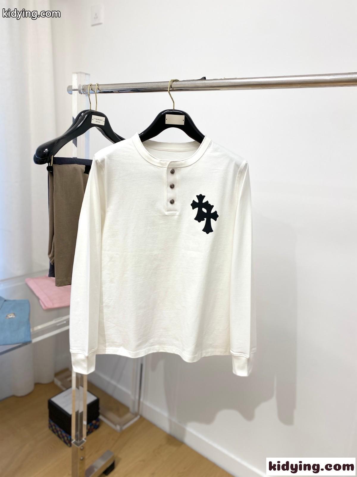 クロムハーツ Tシャツ 偽物 カジュアル クロスパッチ 長袖Tシャツ ホワイト-0