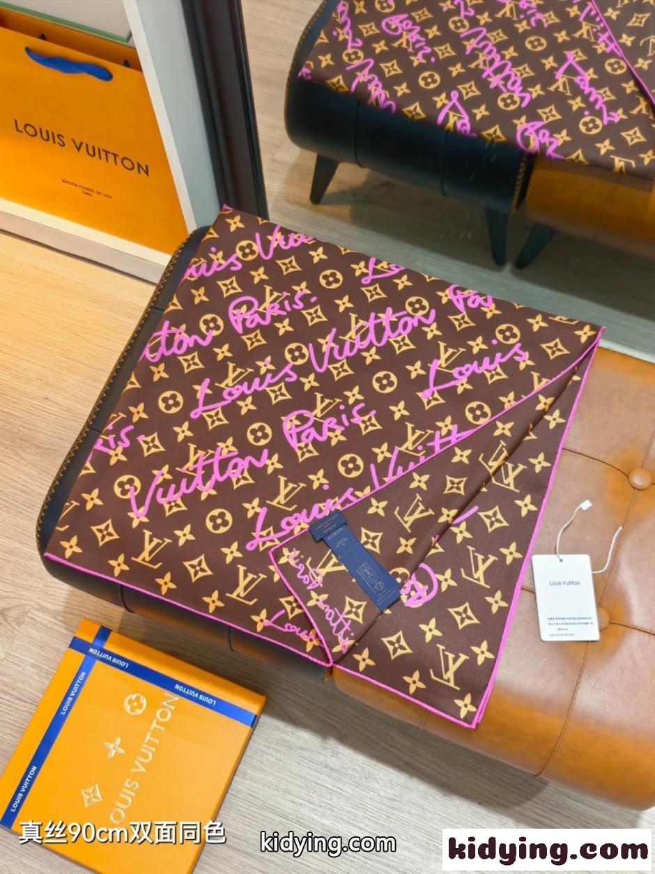 LV スクリプト シルクスカーフ ルイ・ヴィトン スカーフ コピー 90cm-1