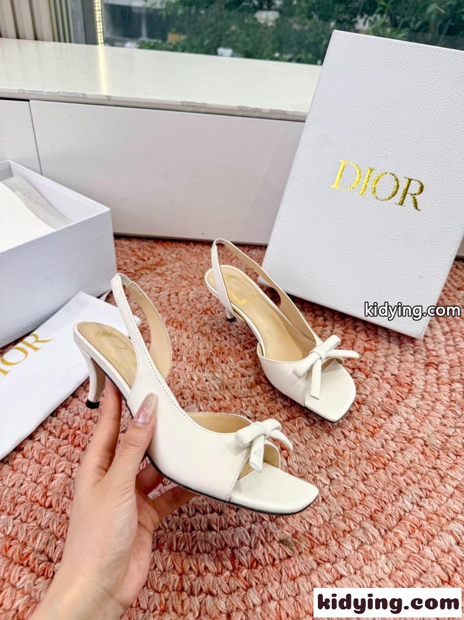 Dior Bow ヒール スリングバックサンダル クリスチャン・ディオール コピー ホワイト-2
