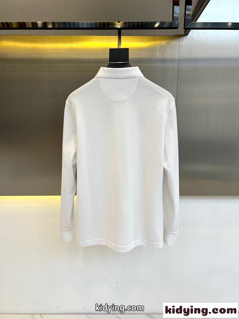 カジュアル 上品 コットン 長袖 ポロシャツ プラダ Tシャツ コピー ホワイト-4