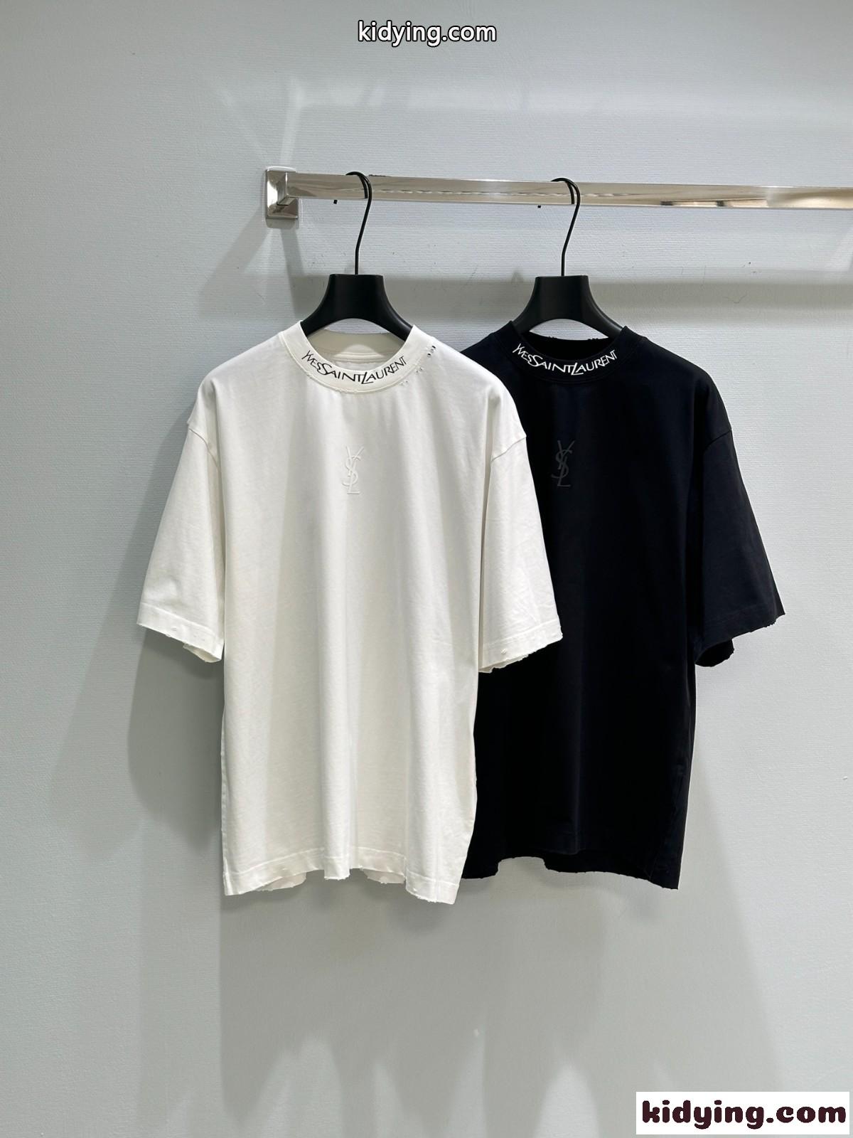 ユニセックス コットン 半袖Tシャツ イヴ・サンローラン Tシャツ コピー トップス-0