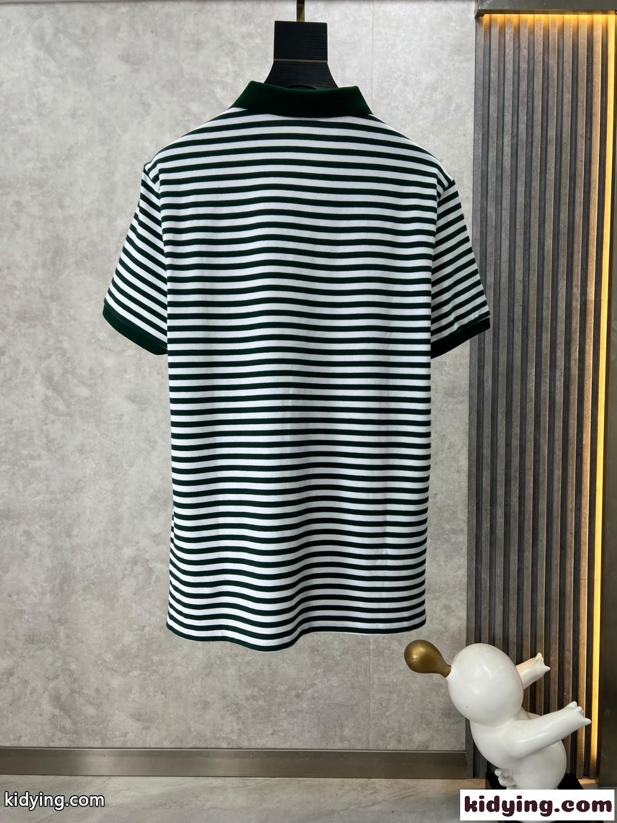 グッチ Tシャツ コピー カジュアル ボーダー柄 半袖 ポロシャツ グリーン-1