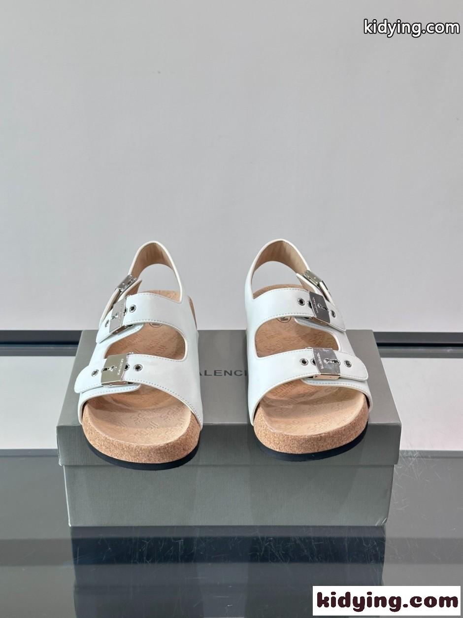 人気 バレンシアガ x Scholl レザー サンダル スーパーコピー ホワイト-1