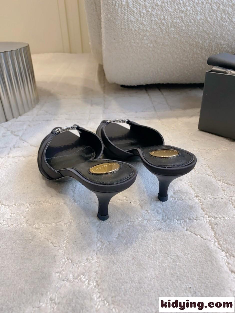 サテン YSL ジェリー ミュール 上品 洗練された イヴ・サンローラン サンダル コピー ブラック-2