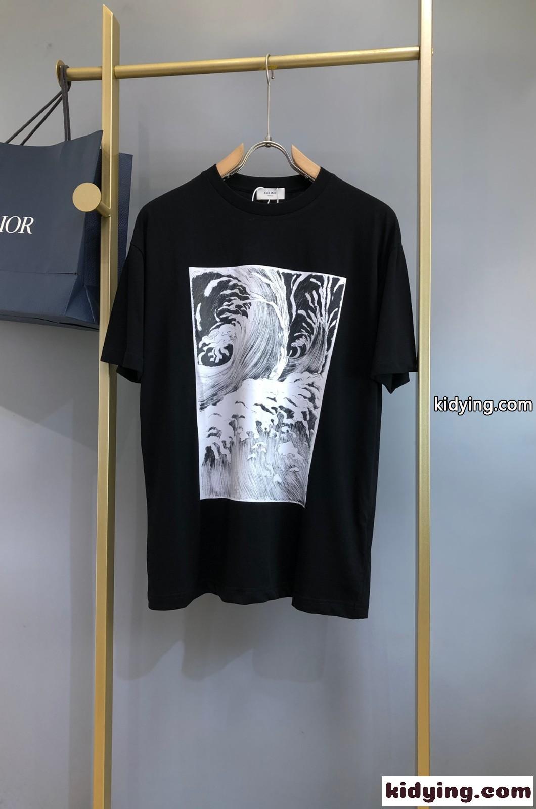 プリント コットン 半袖Tシャツ メンズ セリーヌ Tシャツ コピー カジュアル 合わせやすい-1