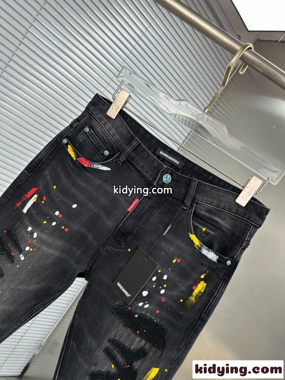 ペイント＆ダメージ加工 デニムパンツ ディースクエアード ジーンズ 偽物 ブラック-3