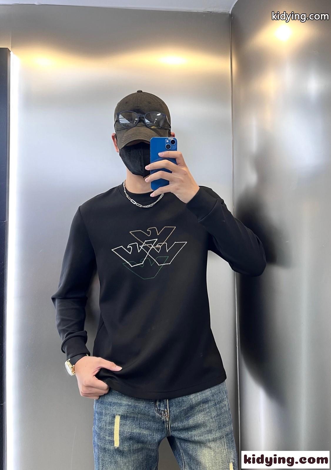 合わせやすい クルーネック シンプル アルマーニ Tシャツ コピー 長袖Tシャツ-4