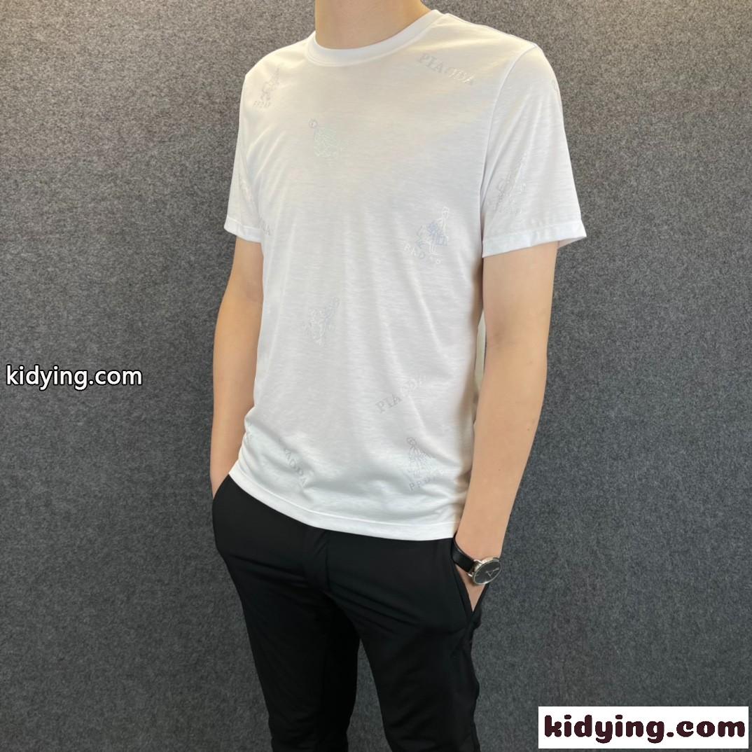 メンズ ファッション プラダ 半袖tシャツ コピー シンプル カジュアル 合わせやすい ラウンドネック ホワイト ブラック-1