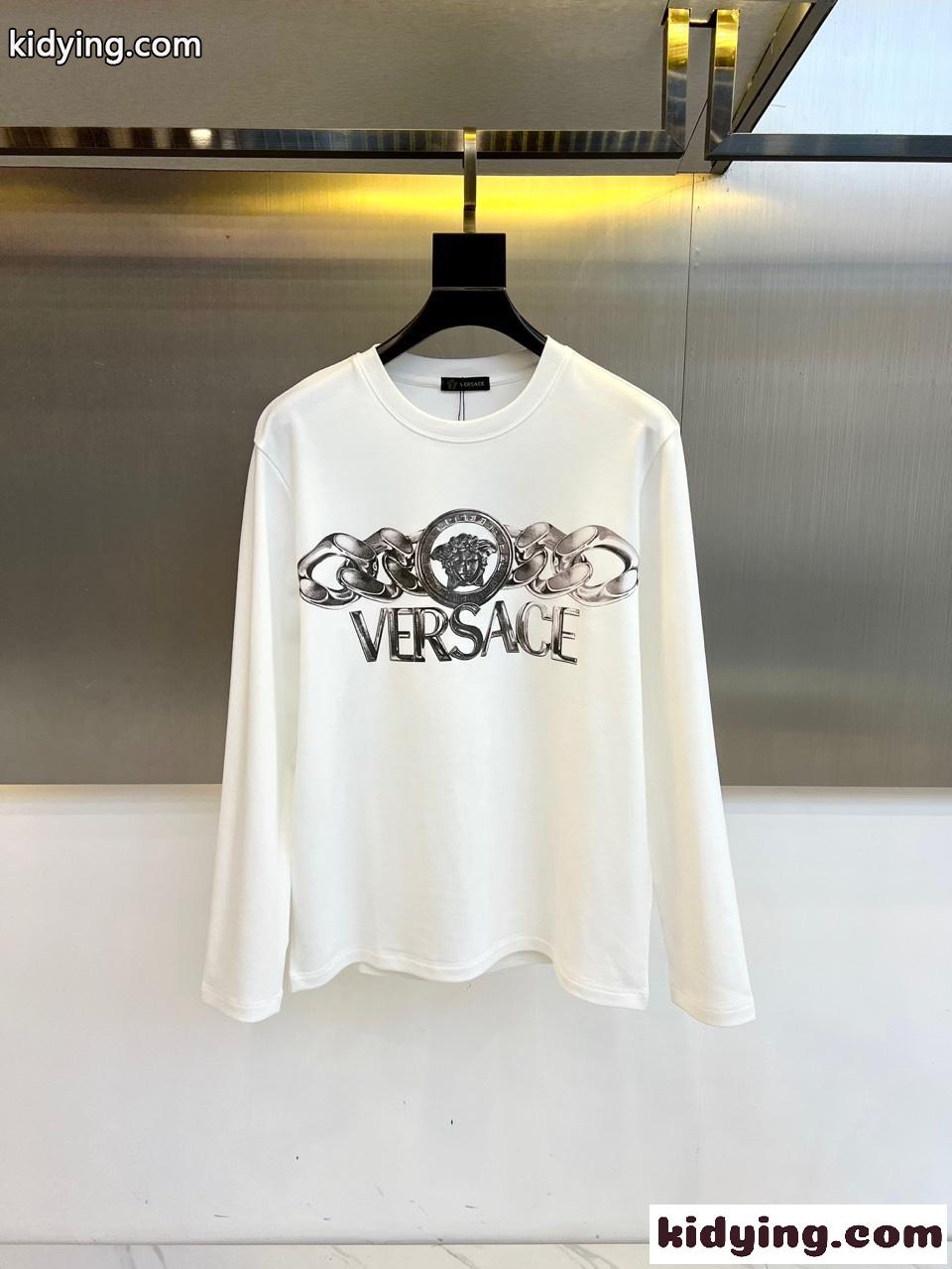 シンプル ロゴプリント ヴェルサーチェ Tシャツ コピー 長袖Tシャツ ホワイト-0