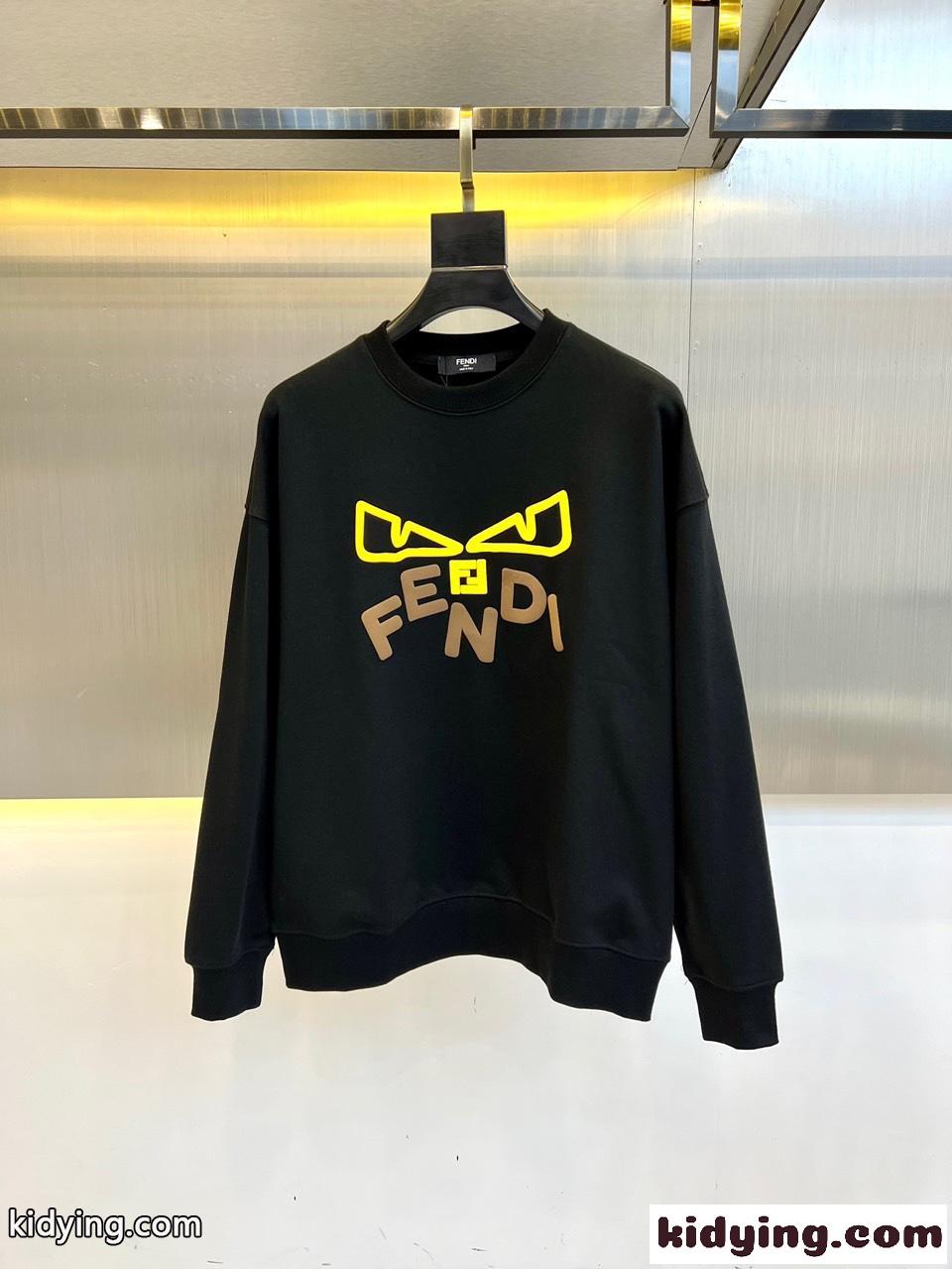 フェンディ Tシャツ コピー カジュアル ロゴ入り クルーネック スウェットシャツ ブラック-0