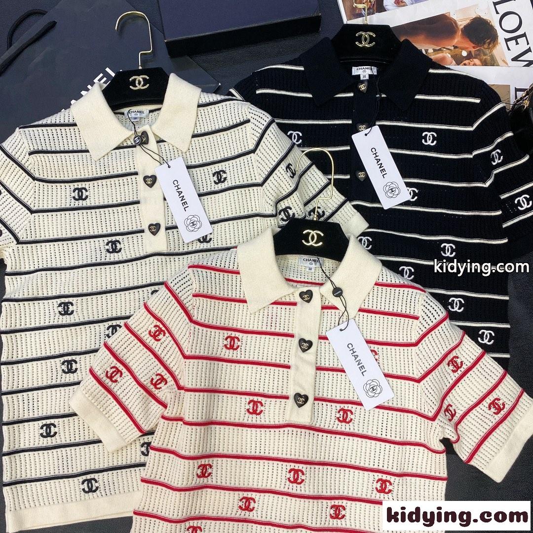 スウィート 柔らかい 快適 ロゴ ポロシャツ 半袖 カットソー シャネル tシャツ コピー 人気 おしゃれ 3色あり-1