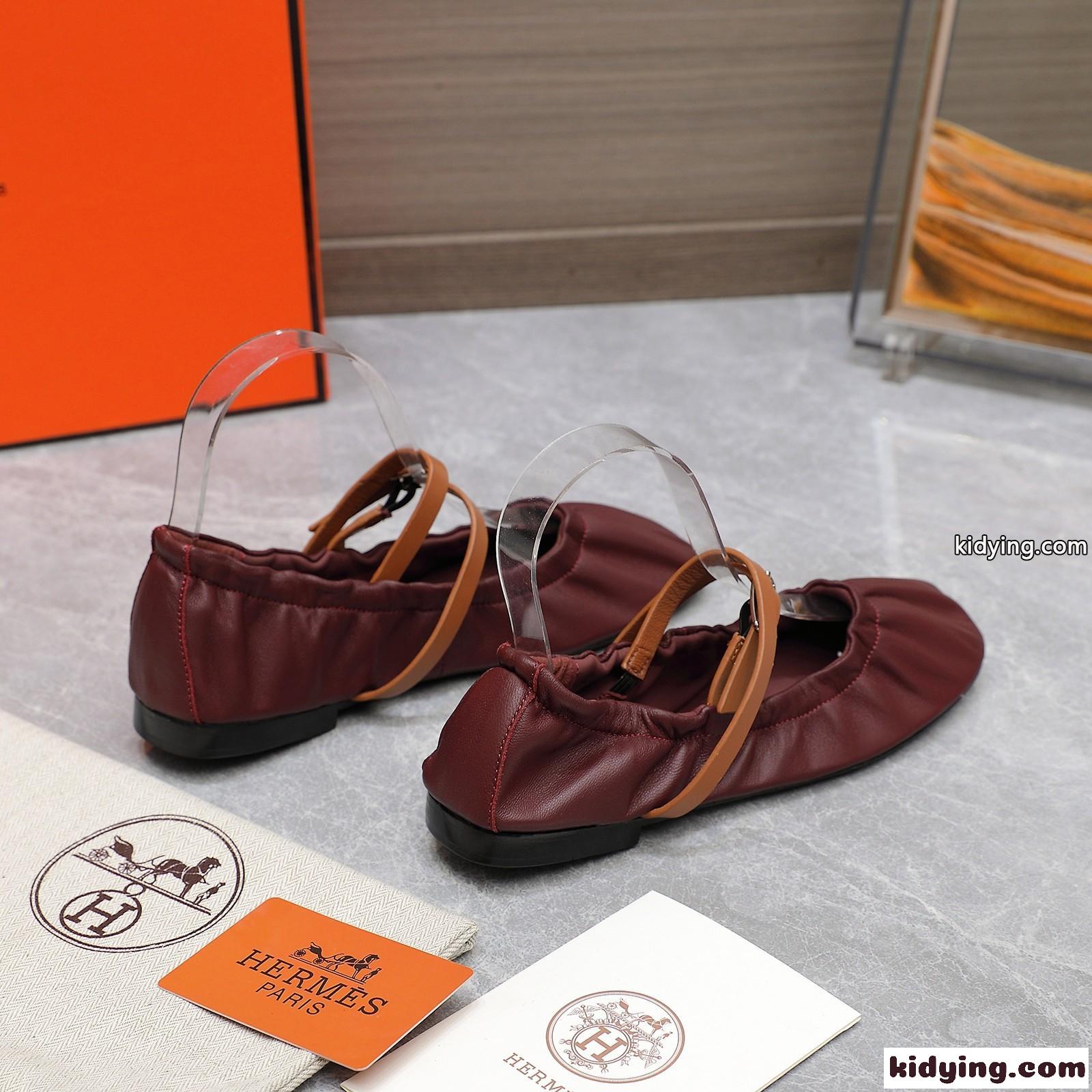 大人 可愛い ジョリーバレエシューズ エルメス パンプス コピー ダークブラウン-4