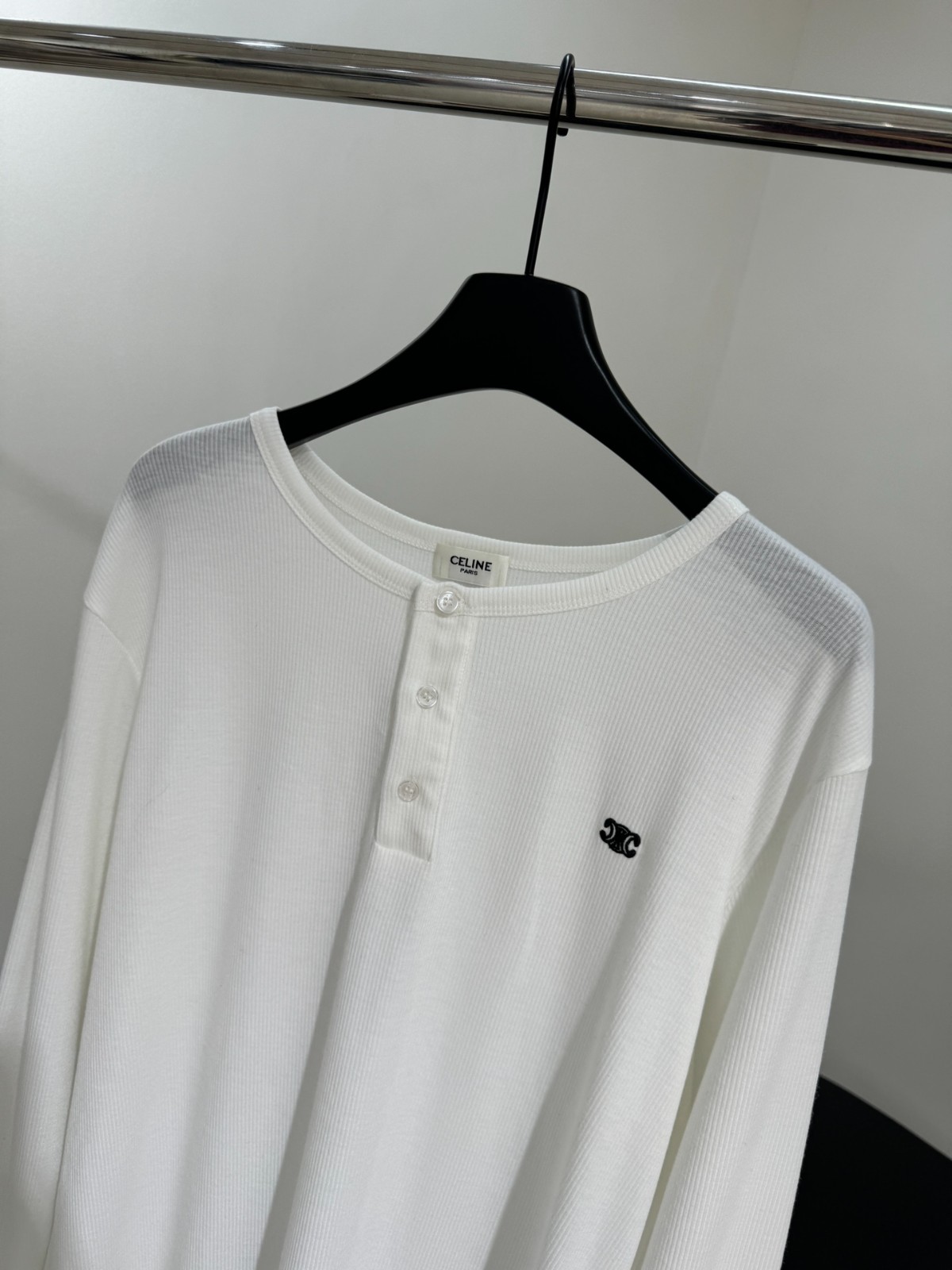 洗練された ヘンリーネック 長袖トップス セリーヌ Tシャツ コピー ホワイト-2