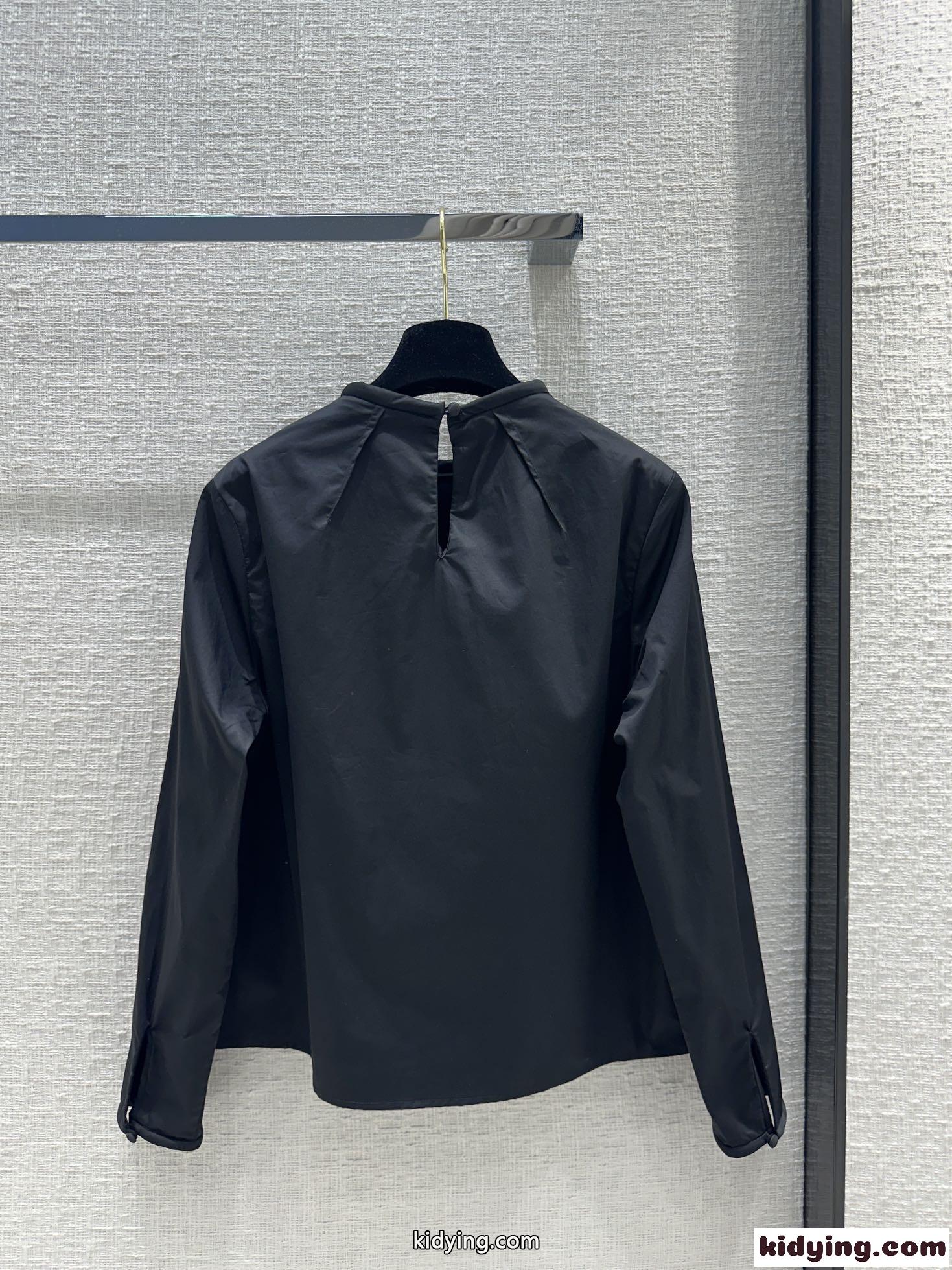 シンプル 無地 長袖 ブラウス フェンディ シャツ コピー コットン ブラック-4