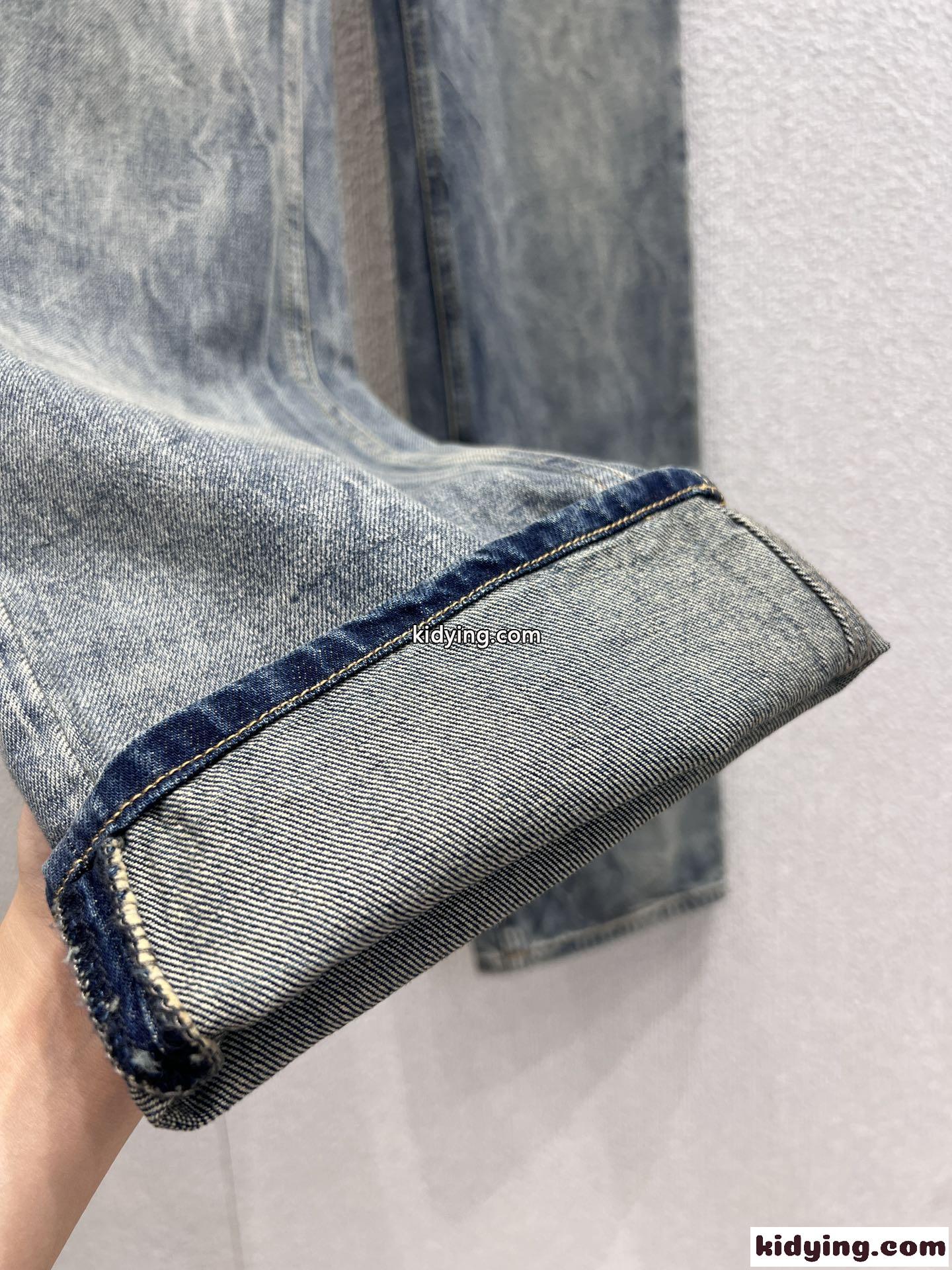 カジュアル レザーディテール付き デニムパンツ ミュウミュウ ジーンズ コピー-3