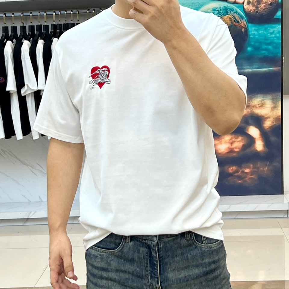 シンプル 洗練された ロゴ刺繍 クルーネック バーバリー Tシャツ 偽物 半袖トップス ホワイト-2
