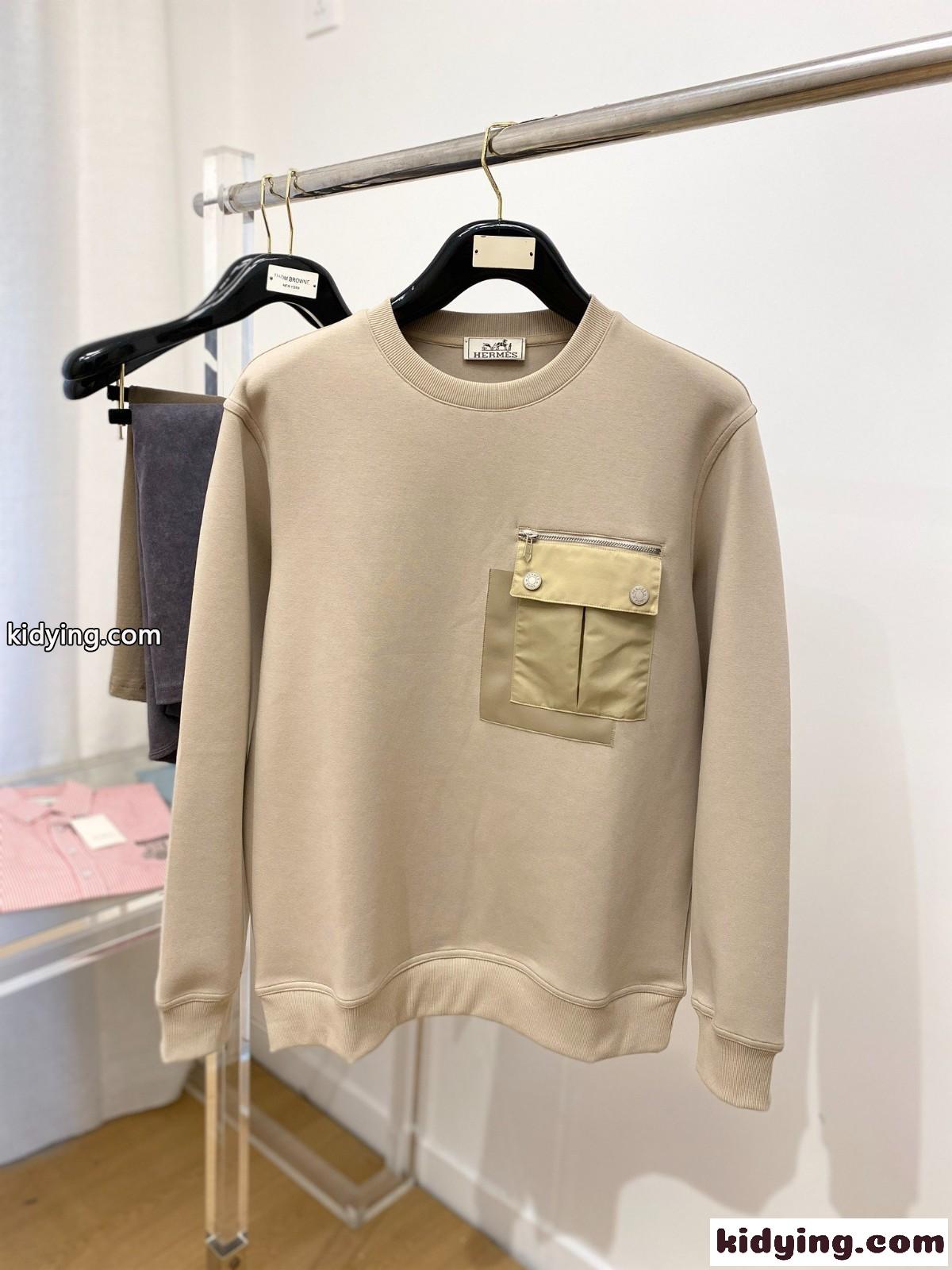 定番 カジュアル エルメス Tシャツ コピー クルーネック コットン スウェットシャツ ベージュ-0
