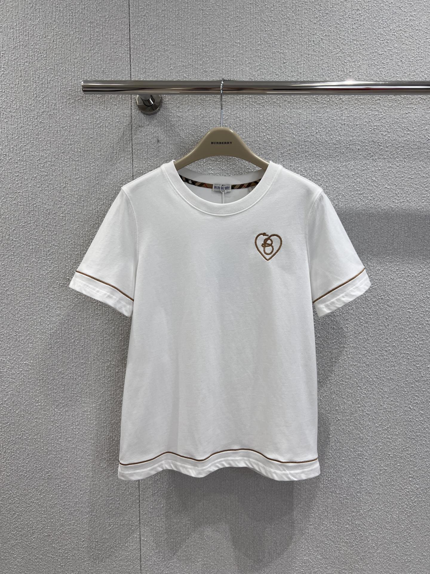 Bハート コットンTシャツ バーバリー Tシャツ コピー クルーネック ホワイト-0