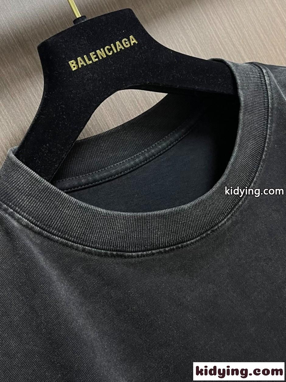 ウォッシュ加工 ロゴ ロングスリーブTシャツ バレンシアガ Tシャツ 偽物 ブラック-4
