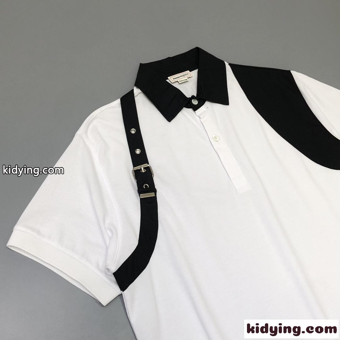 アレキサンダー・マックイーン Tシャツ コピー メンズ スタイリッシュ カジュアル Harness 半袖ポロシャツ-3