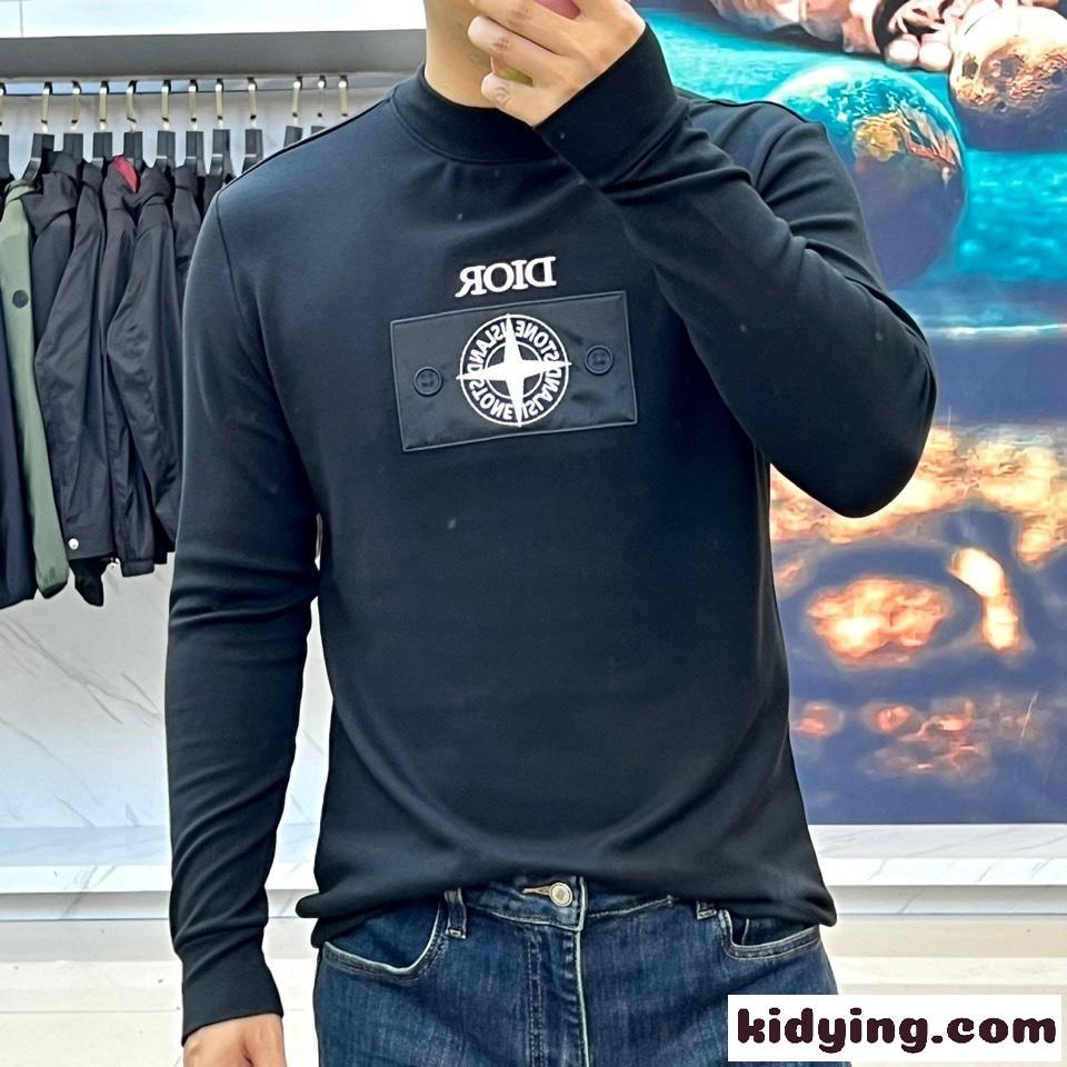 人気 DIOR AND STONE ISLAND 長袖Tシャツ クリスチャン・ディオール Tシャツ コピー ブラック-1