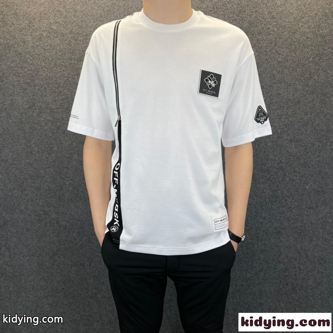 カジュアル ストリート系 コットン 快適 クルーネック オフホワイト tシャツ コピー 春夏 半袖 トップス-1