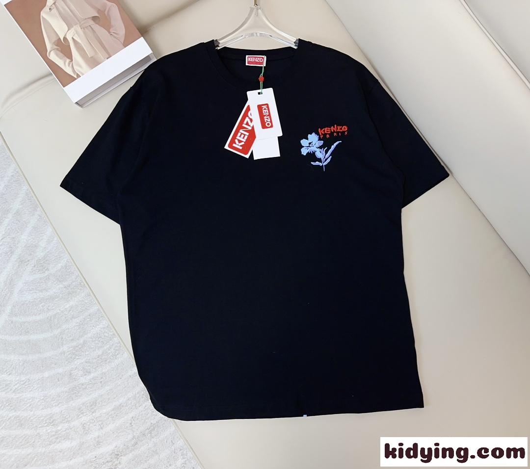 KENZO DRAWN FLOWERS 半袖Tシャツ ケンゾー Tシャツ コピー ブラック-1