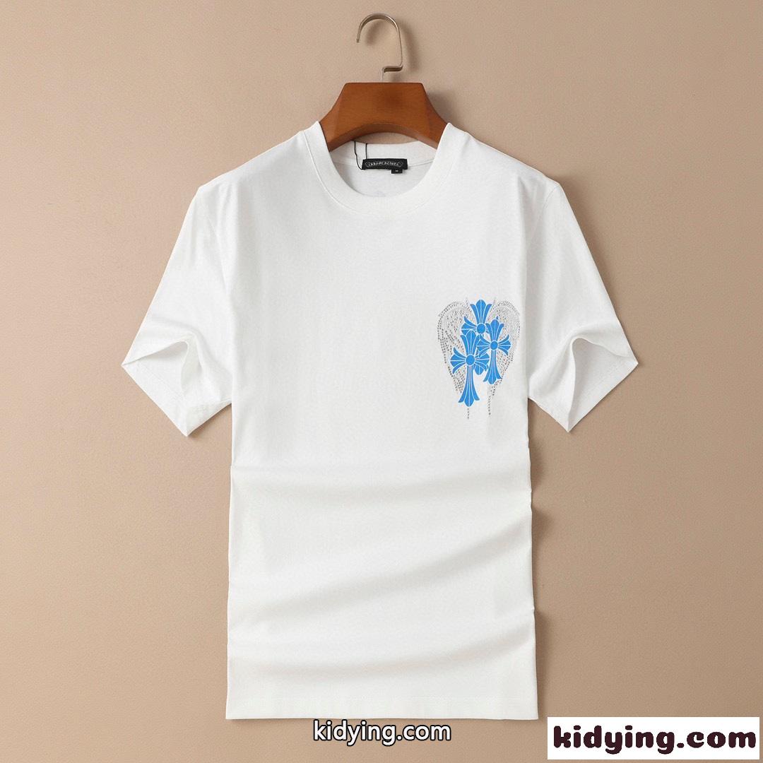 メンズ 個性派 クルーネック 柔らかい 着心地いい クロムハーツ 半袖Tシャツ コピー 春夏 トップス カジュアル-4