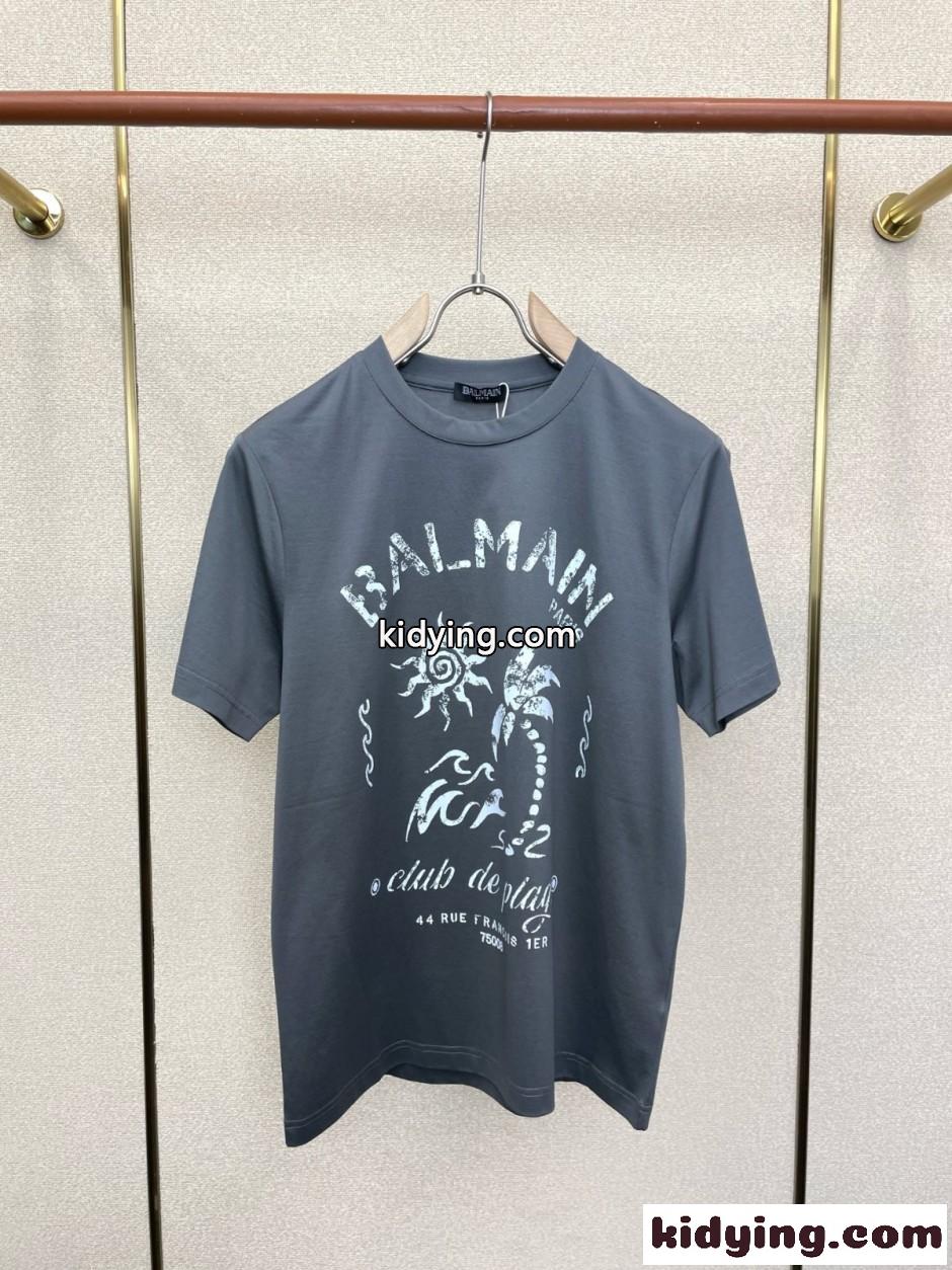 カジュアル おしゃれ ロゴプリント 半袖Tシャツ バルマン Tシャツ 偽物 クルーネック-2