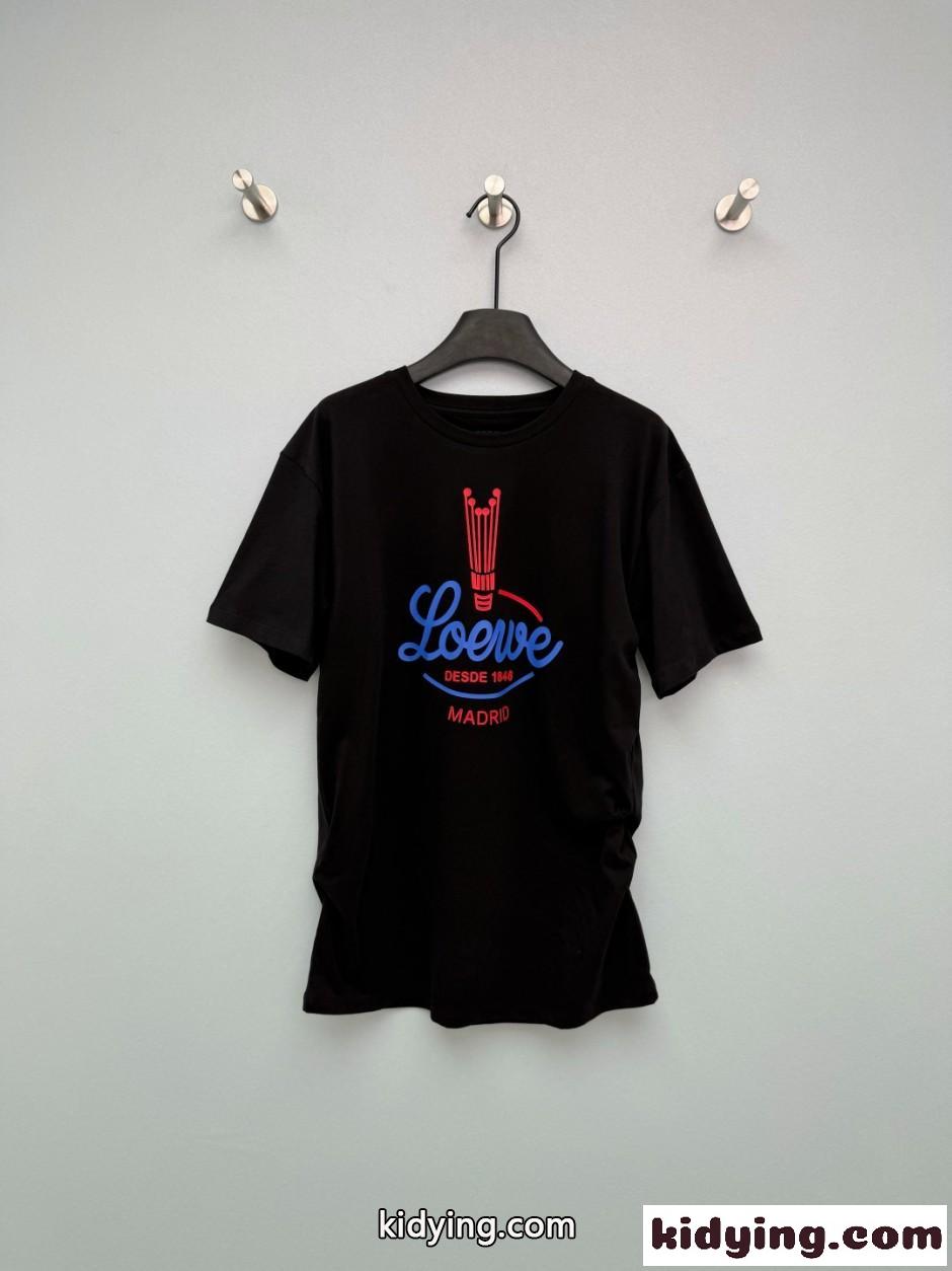 おしゃれ ロゴ コットン 半袖Tシャツ ロエベ Tシャツ 偽物 クルーネック ブラック-0