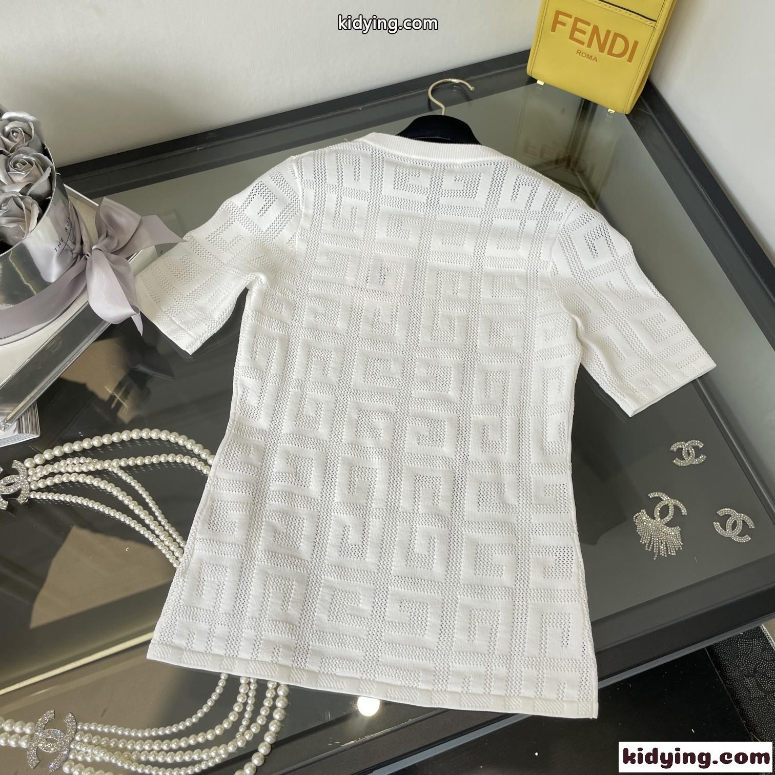 3色あり 女性らしい クルーネック 透け感 春夏 半袖 カットソー ジバンシィ Tシャツ コピー ロゴ 上品 メッシュ-3