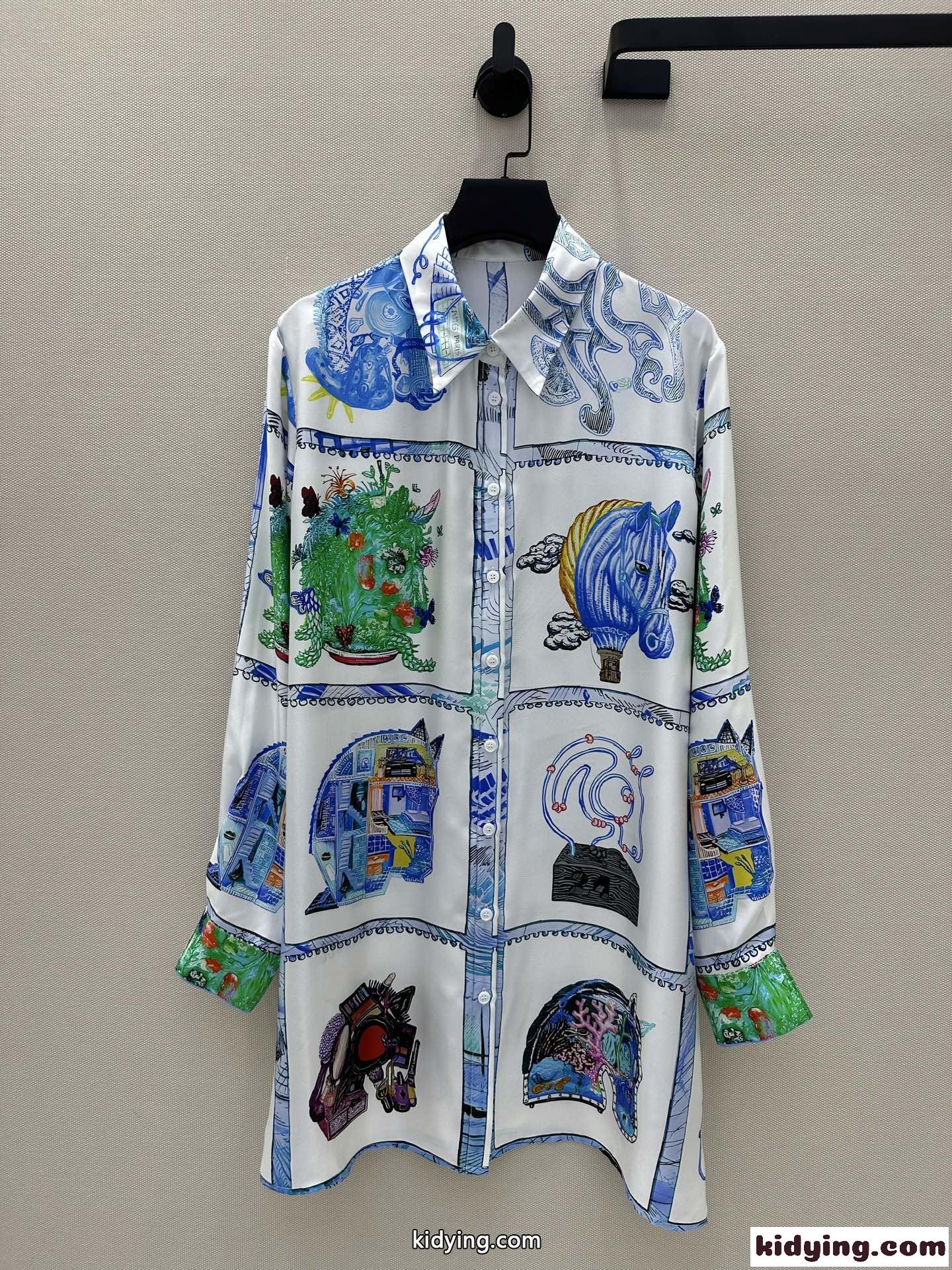 エルメス ワンピース コピー 上品 エレガント プリント チュニックシャツ-1