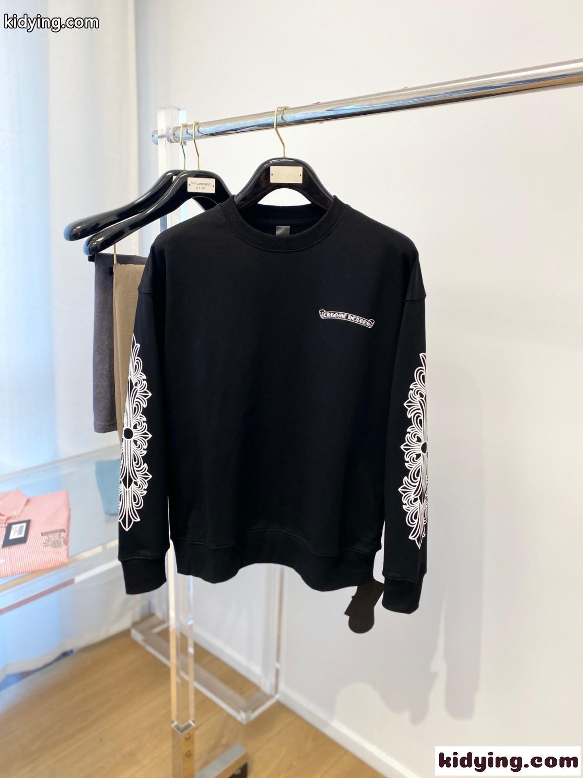 クロムハーツ Tシャツ コピー 定番 おしゃれ ロゴ プリント クルーネック スウェットシャツ ブラック-0