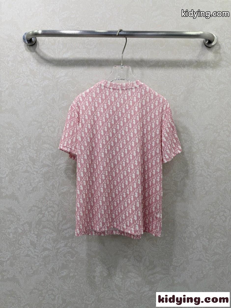 存在感抜群 総柄 半袖Tシャツ クリスチャン・ディオール Tシャツ 偽物 ピンク-4