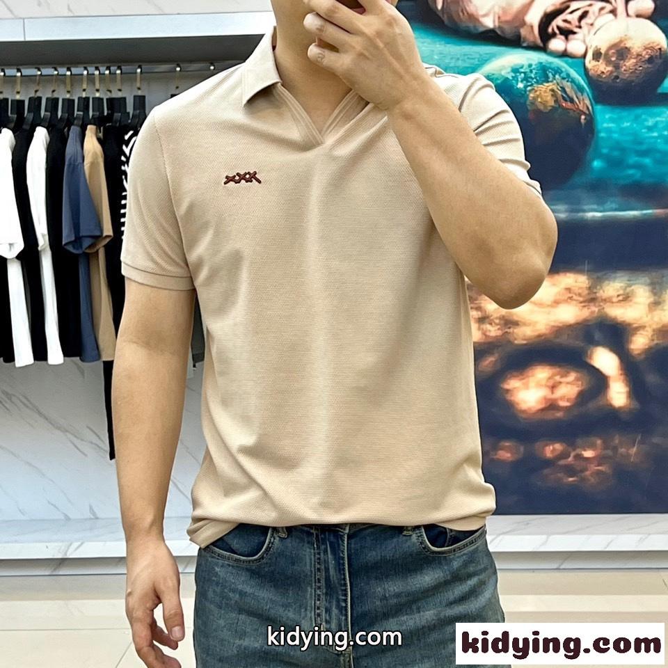 大人 カジュアル スキッパーポロシャツ エルメネジルド・ゼニア 半袖Tシャツ コピー ベージュ-1