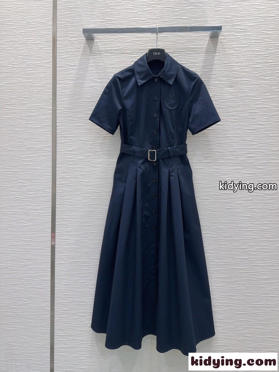 定番 コットン シャツドレス クリスチャン・ディオール ワンピース 偽物 ネイビー-1