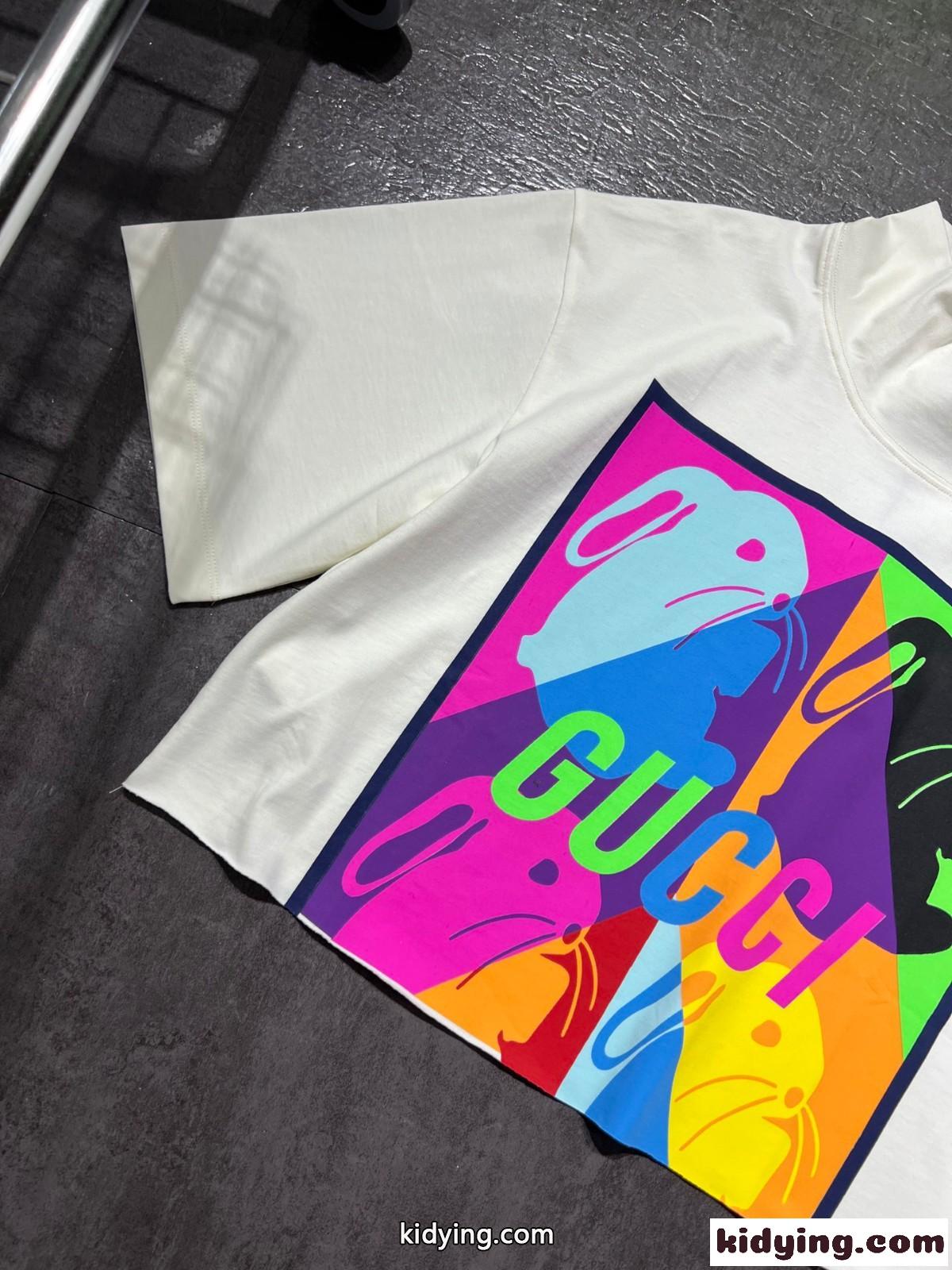 可愛い バニー プリント コットン ハイネック 半袖 Tシャツ グッチ Tシャツ コピー-4