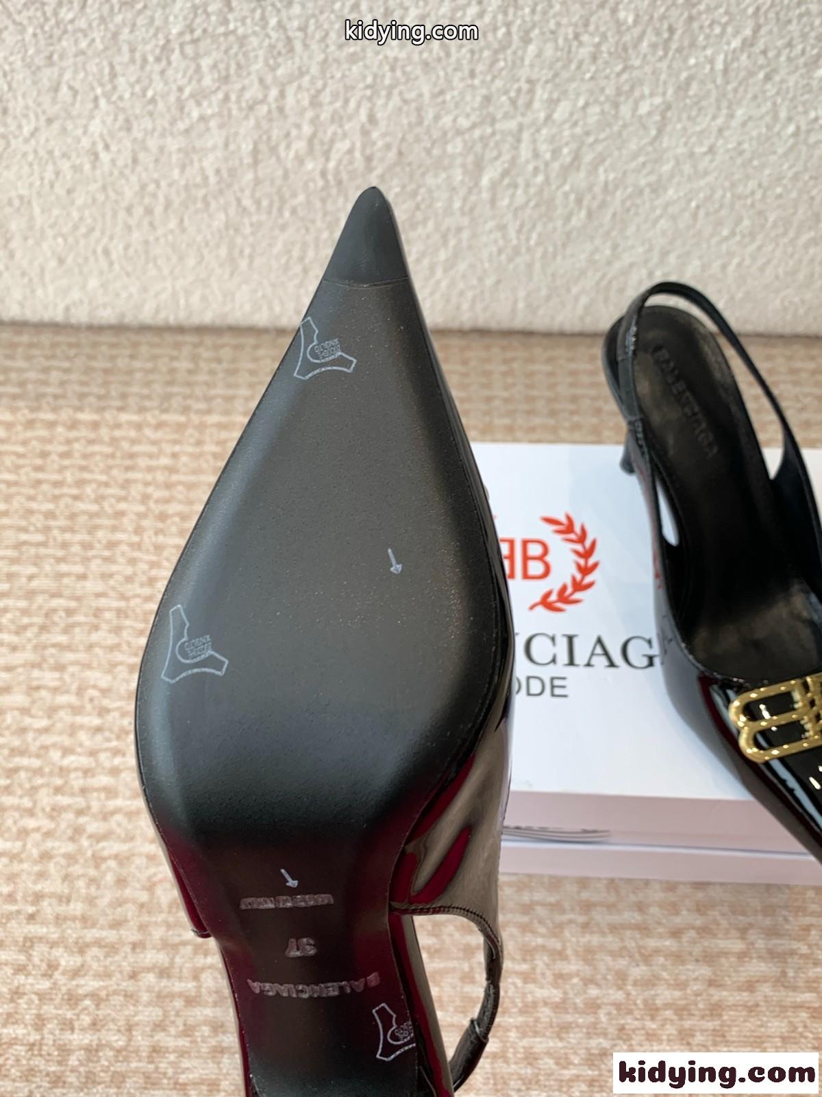 上品 BB レザー スリングバックパンプス バレンシアガ シューズ コピー ブラック-4