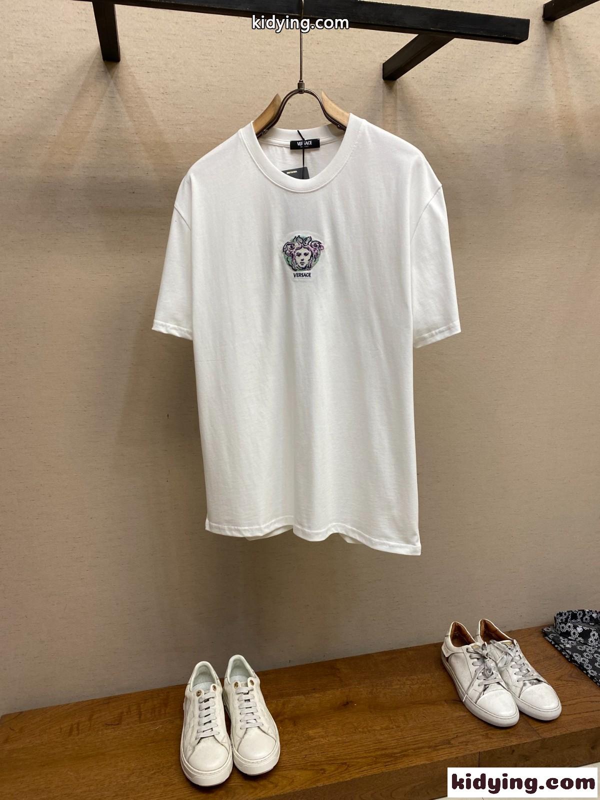 シンプル コットン 半袖Tシャツ ヴェルサーチェ Tシャツ コピー クルーネック ホワイト-0